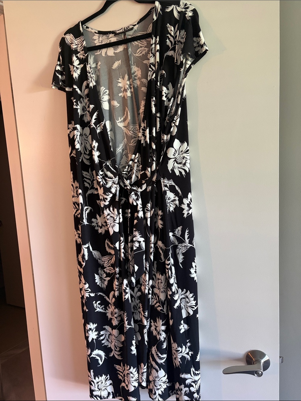 Lane Bryant Black and White Floral Faux-Wrap Maxi